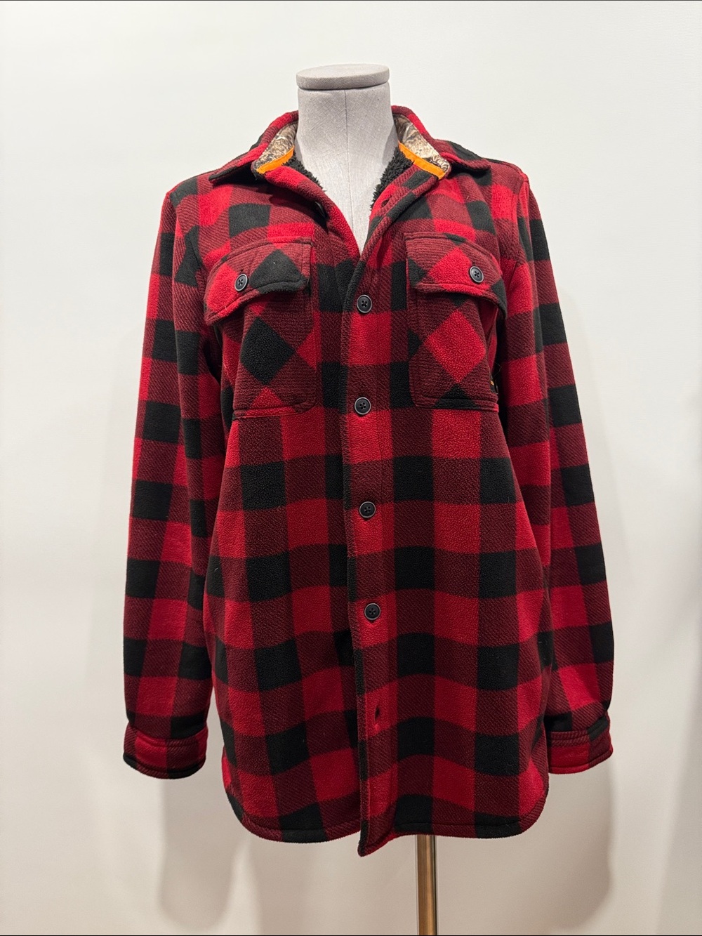 Realtree Women’s Red & Black Buffalo Plaid Sherpa-Lined Shirt Jacket | Size S